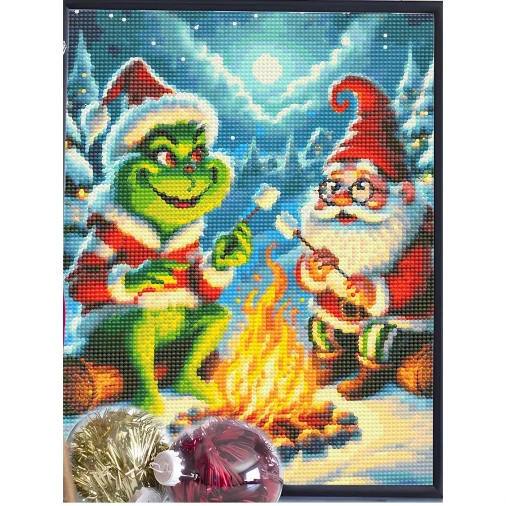 DIY Diamond Painting Kit Grinch Santa Claus Fire Square‎ Rhinestone Embroidery